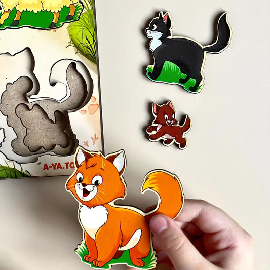 Puidust pusle "Suurem või väiksem: Loomapere - koduloomad 2“