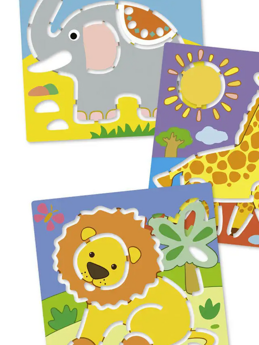 Värvimise šabloonide komplekt 2tk – Aafrika loomad ja dinosaurus