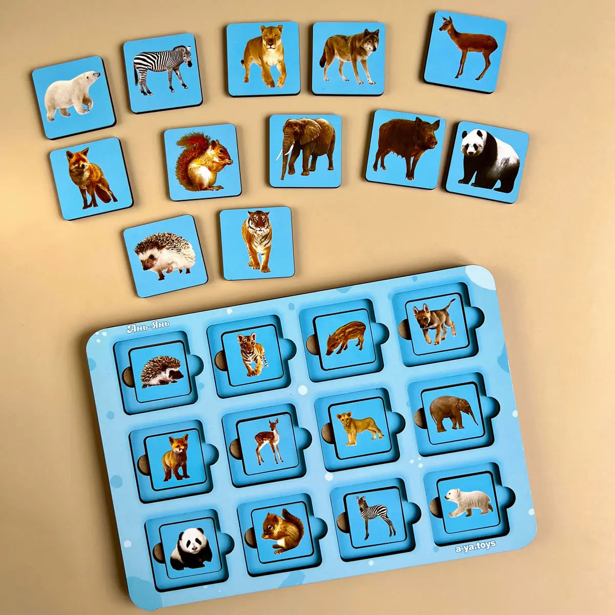 Puidust pusle-sorter "Ema ja poeg" - Metsloomad