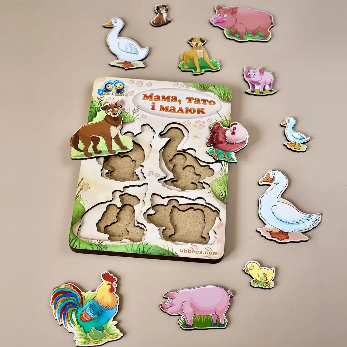 Puidust pusle "Suurem või väiksem: Loomapere - koduloomad“