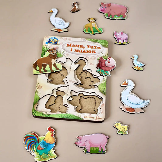 Puidust pusle "Suurem või väiksem: Loomapere - koduloomad“