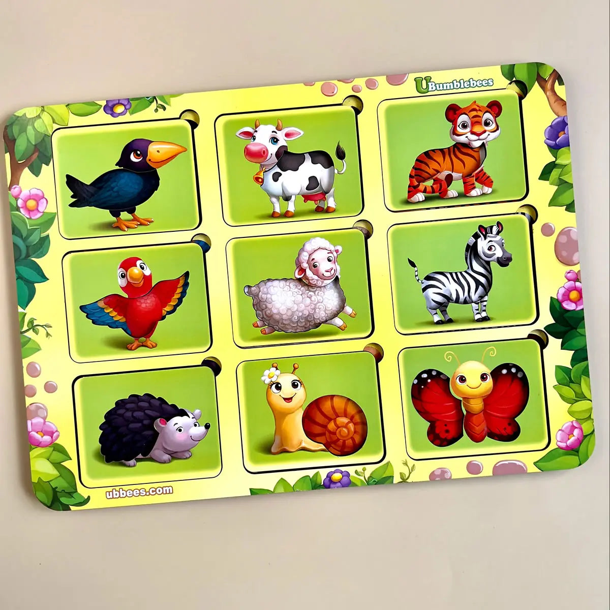 Puidust loomade tekstuuride sorteerimismäng "Kelle muster?"