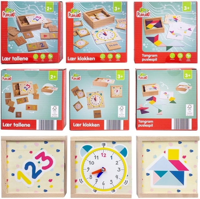 3 mängu komplekt lastele – numbrid, kell ja Tangram pusle