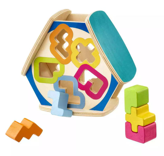 Puidust sorteerimismäng - loogika kuup fiiguridega