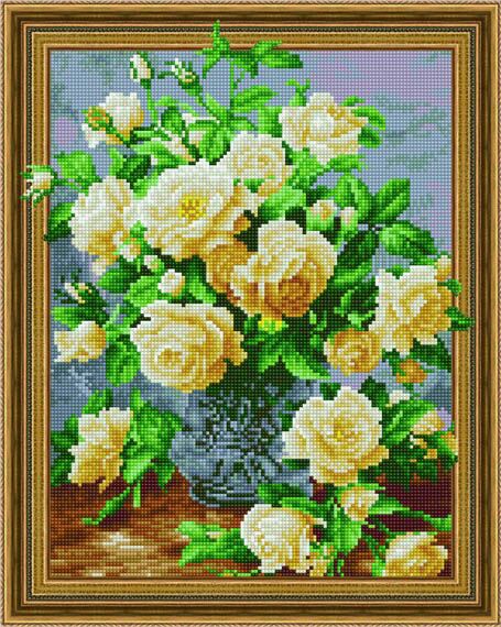 5D Алмазная мозаика - Белые розы 40x50