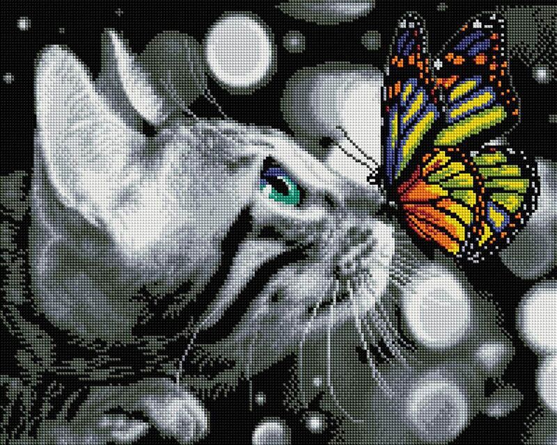 Алмазная мозаика Котёнок и бабочка 40х50