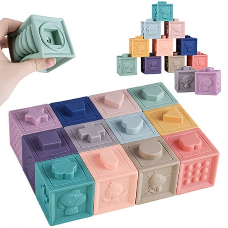 Сенсорные мягкие кубики 12 штук